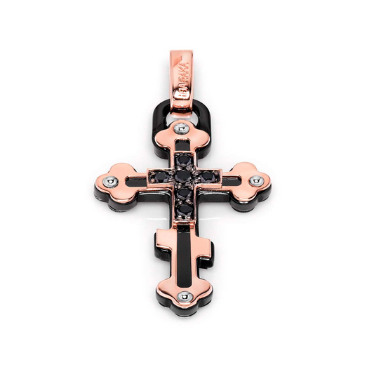 Barakà Two Tone Black Diamond Cross Pendant